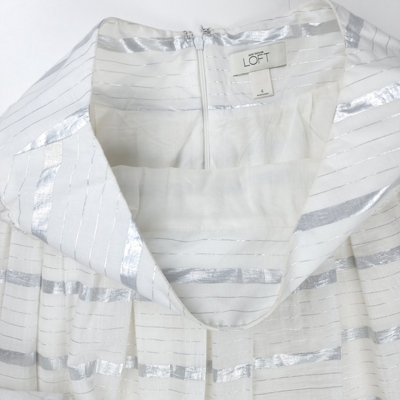 Loft Off White Silver Metallic Stripe Skirt Sz 4 - Picture 8 of 12